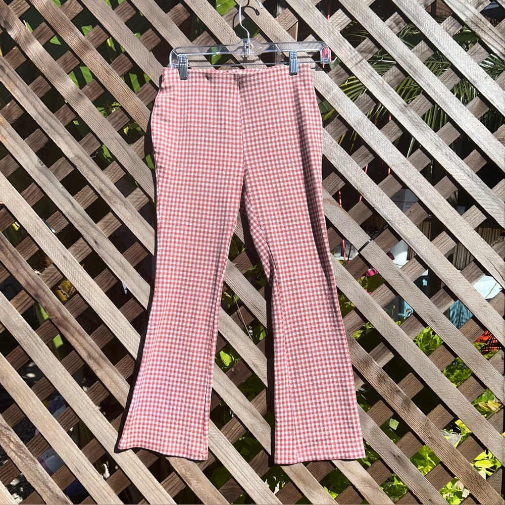 BaeVely Orange/Brown Plaid Flare pants size small